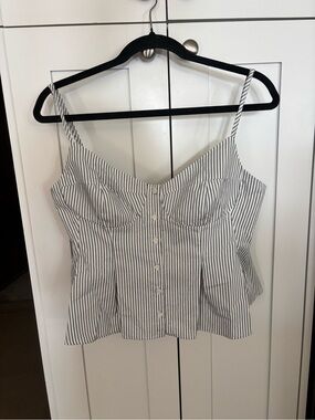 Zara Striped Pleated Poplin Bustier Top - L